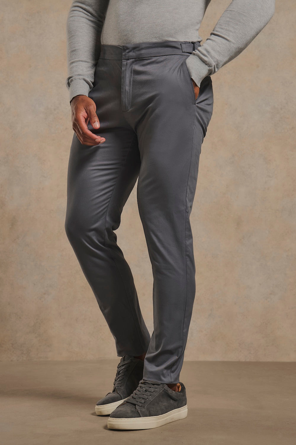 Smart Chino Side Adjuster Trousers in Dark Grey