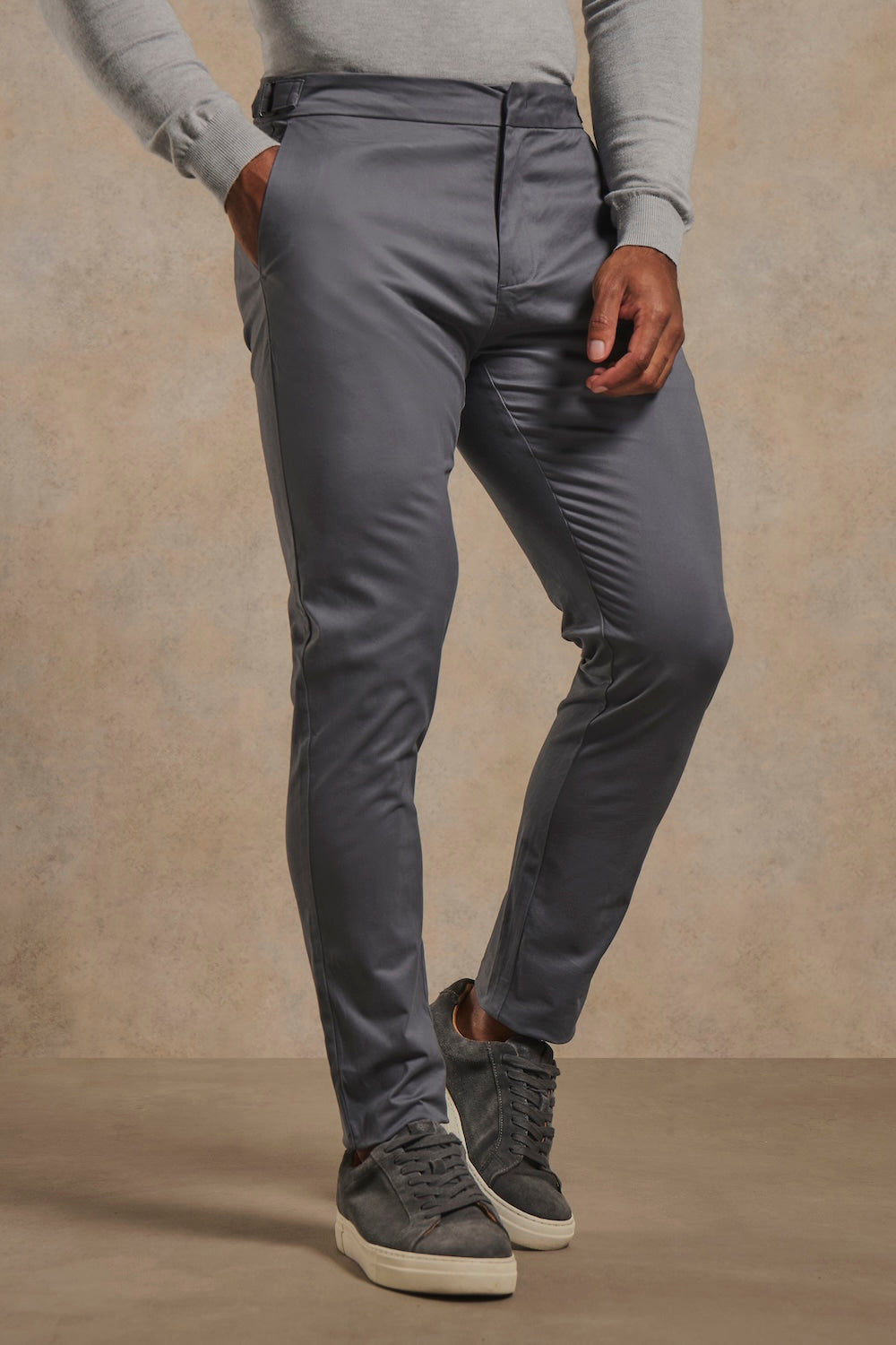 Smart Chino Side Adjuster Trousers in Dark Grey