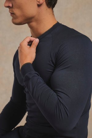 Tipped Long Sleeve T-Shirt in Navy with Khaki Tipping