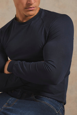 Tipped Long Sleeve T-Shirt in Navy with Khaki Tipping