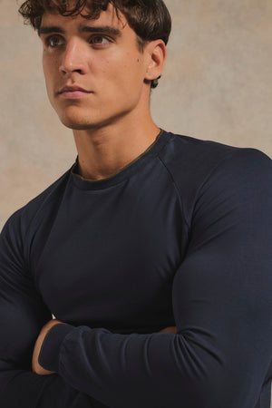 Tipped Long Sleeve T-Shirt in Navy with Khaki Tipping
