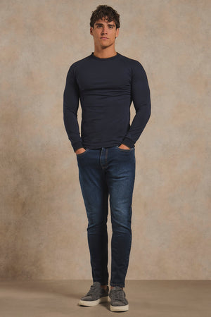 Tipped Long Sleeve T-Shirt in Navy with Khaki Tipping