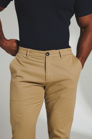 Muscle Fit Cotton Stretch Chino Trouser in Dark Stone