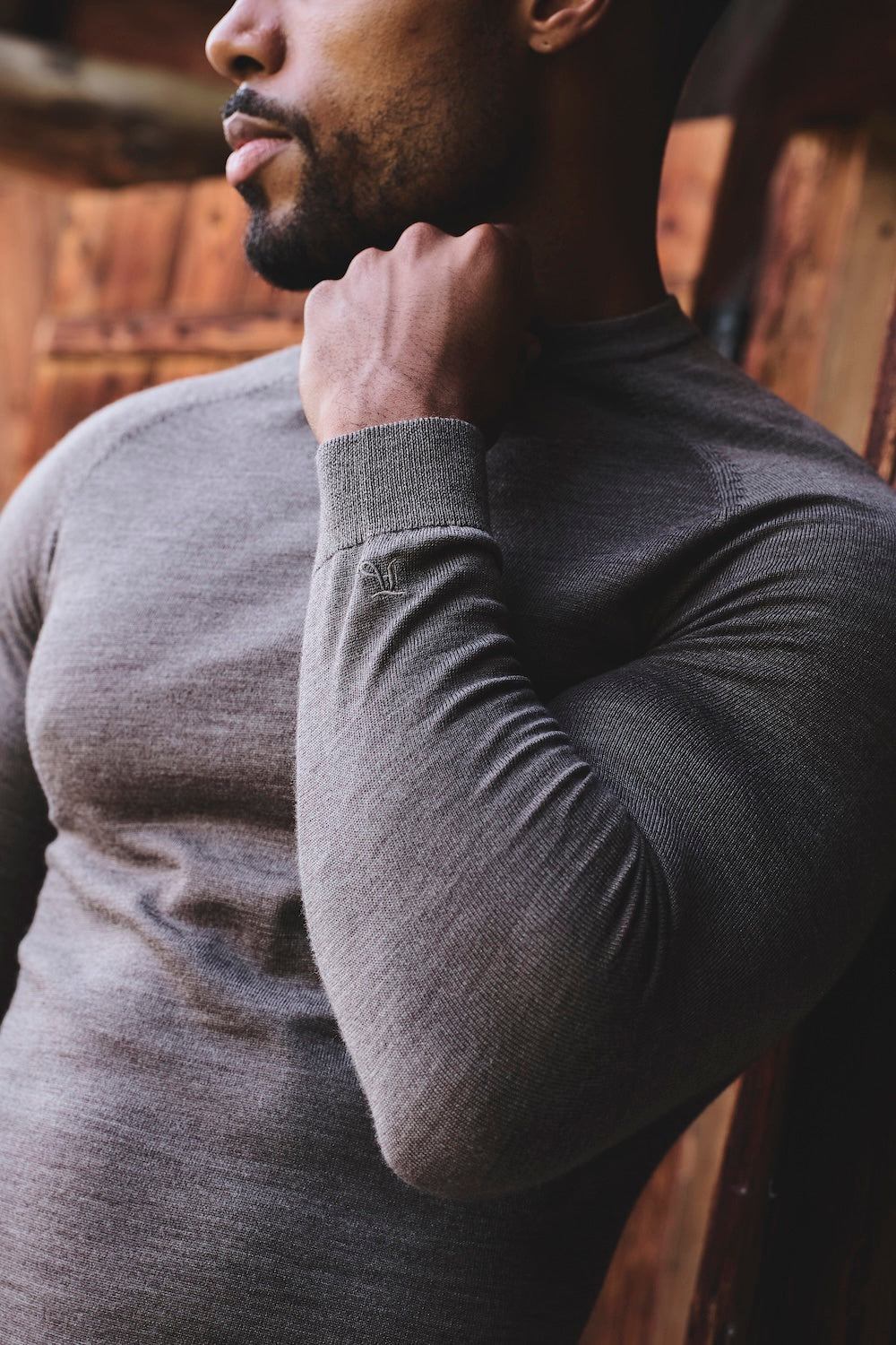 Extra Fine Merino Wool Crew Neck Jumper in Mocha Marl