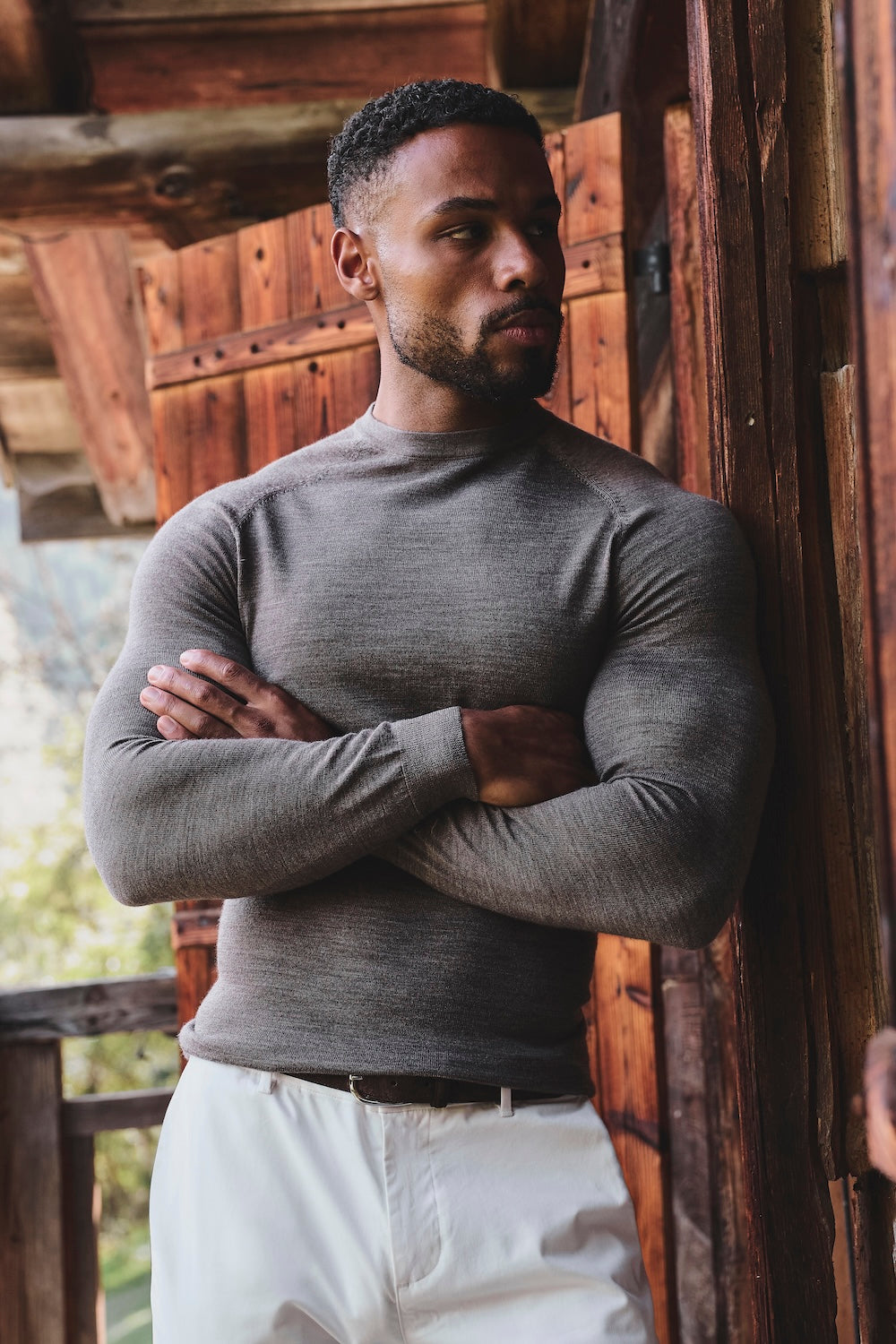 Extra Fine Merino Wool Crew Neck Jumper in Mocha Marl