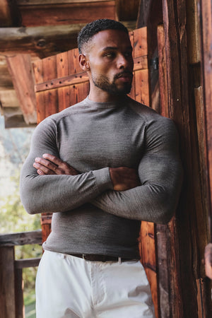 Extra Fine Merino Wool Crew Neck Jumper in Mocha Marl