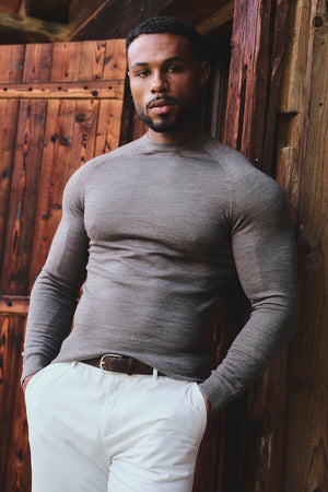 Extra Fine Merino Wool Crew Neck Jumper in Mocha Marl