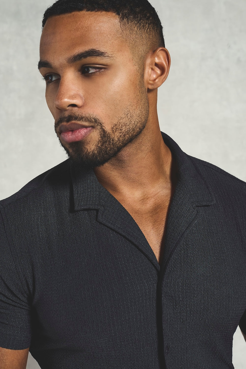 Textured Cuban Collar Shirt in Graphite