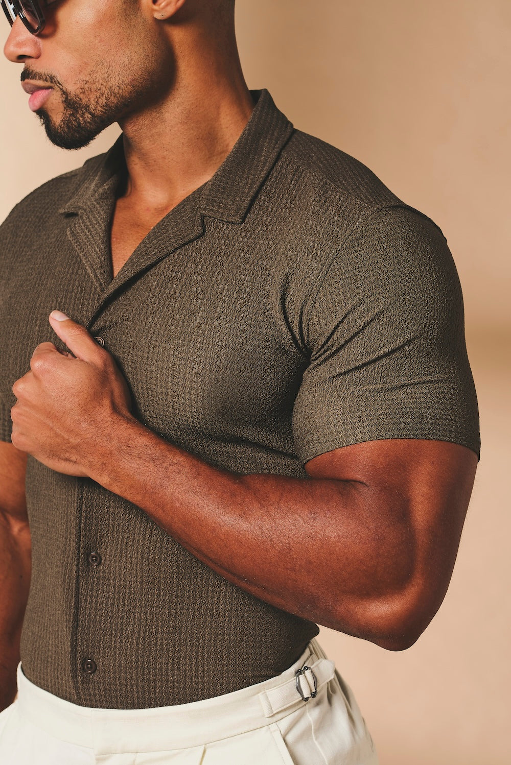 Textured Cuban Collar Shirt in Mocha