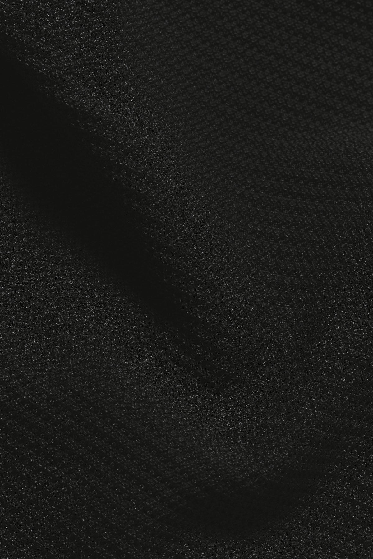 Textured Knitted Open Collar Polo Shirt in Black