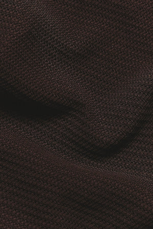 Textured Knitted Open Collar Polo Shirt in Chocolate