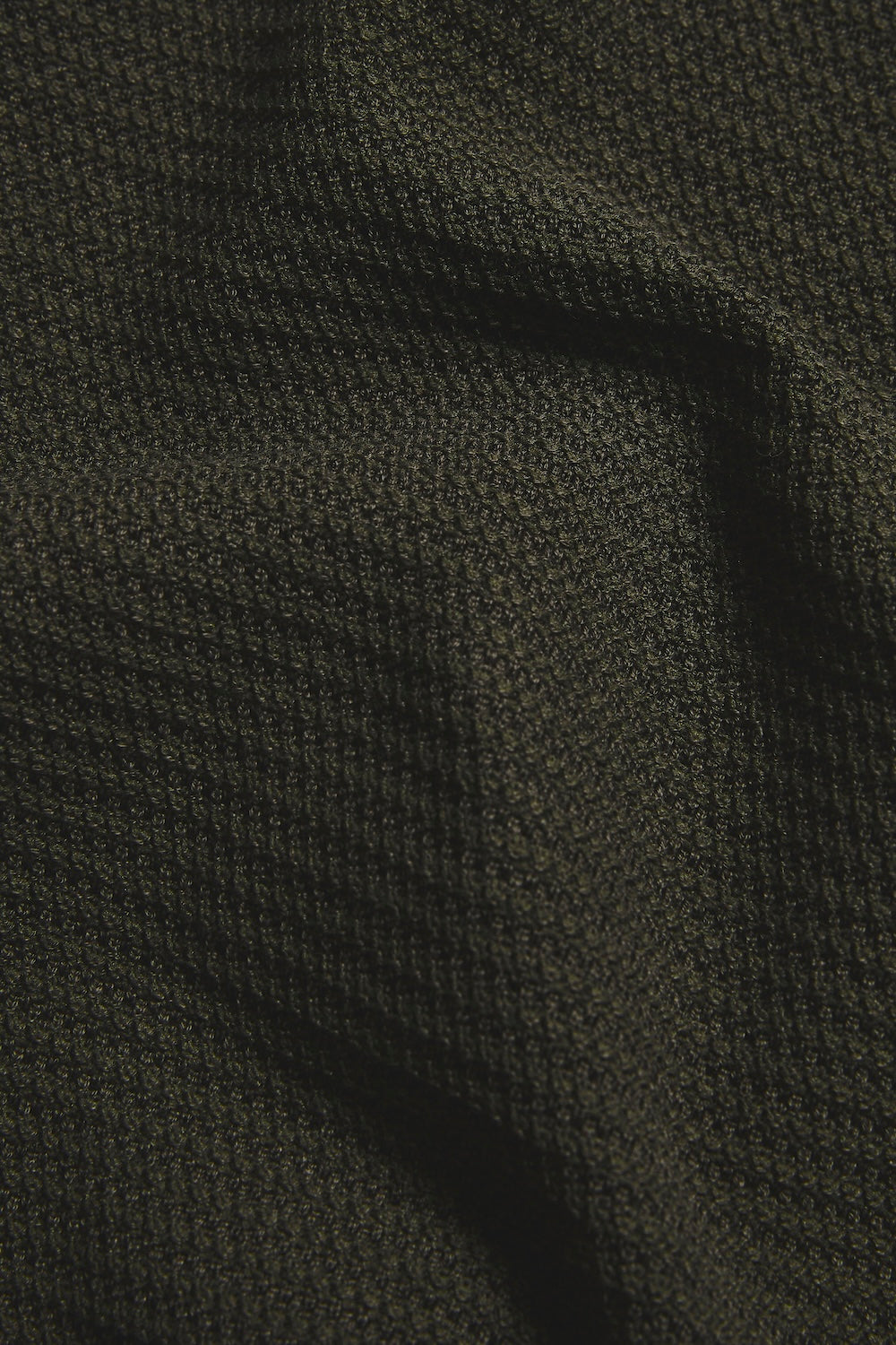 Textured Knitted Open Collar Polo Shirt in Dark Olive