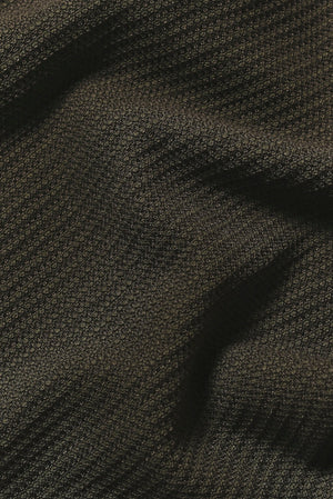 Textured Knitted Open Collar Polo Shirt in Dark Olive