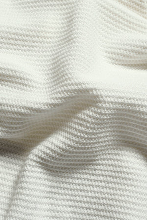 Textured Knitted Open Collar Polo Shirt in Off White