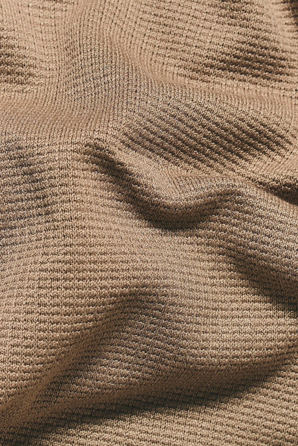 Square Textured Knitted Open Collar Polo Shirt in Stone