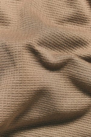 Square Textured Knitted Open Collar Polo Shirt in Stone