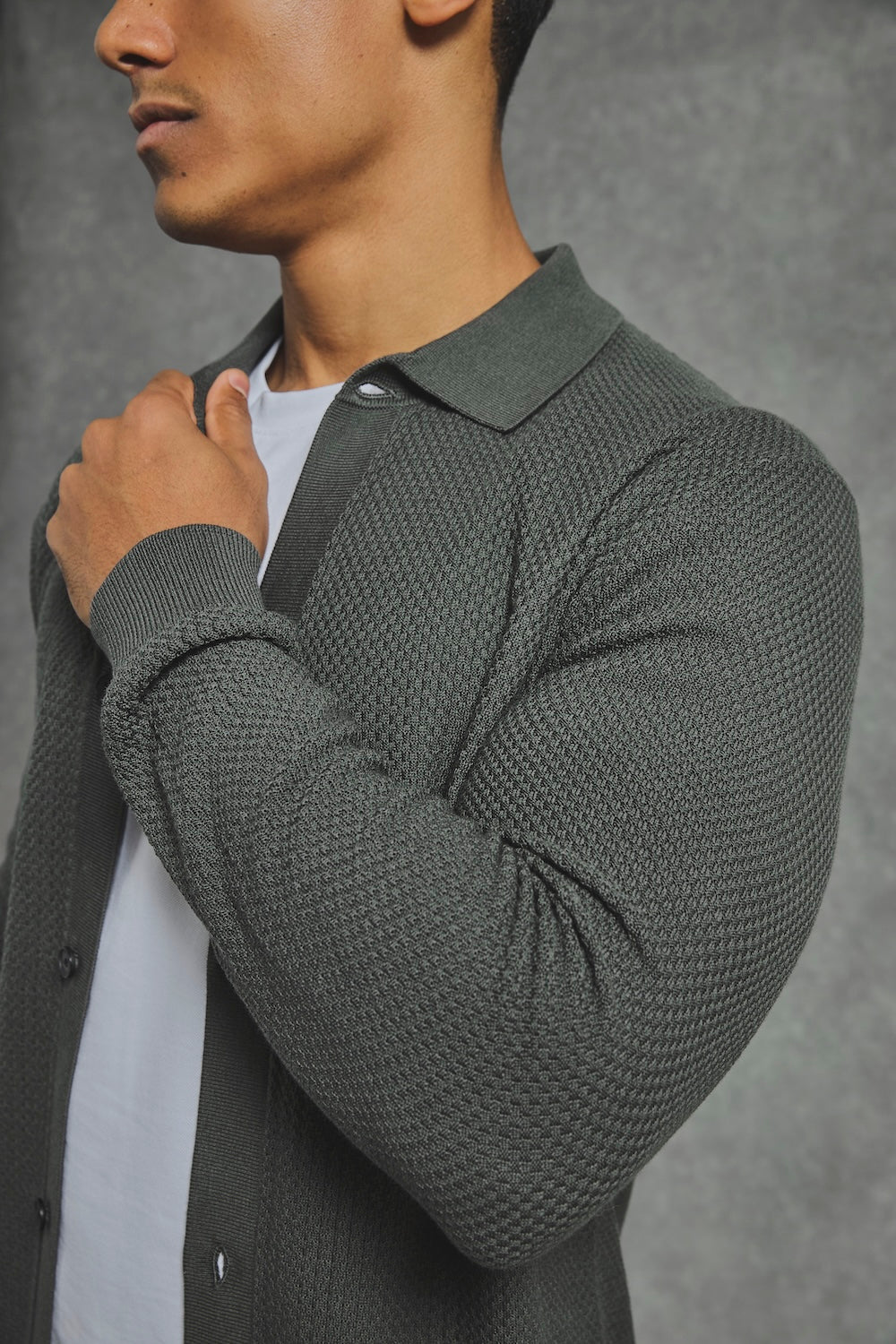 Textured Knitted Shirt in Khaki