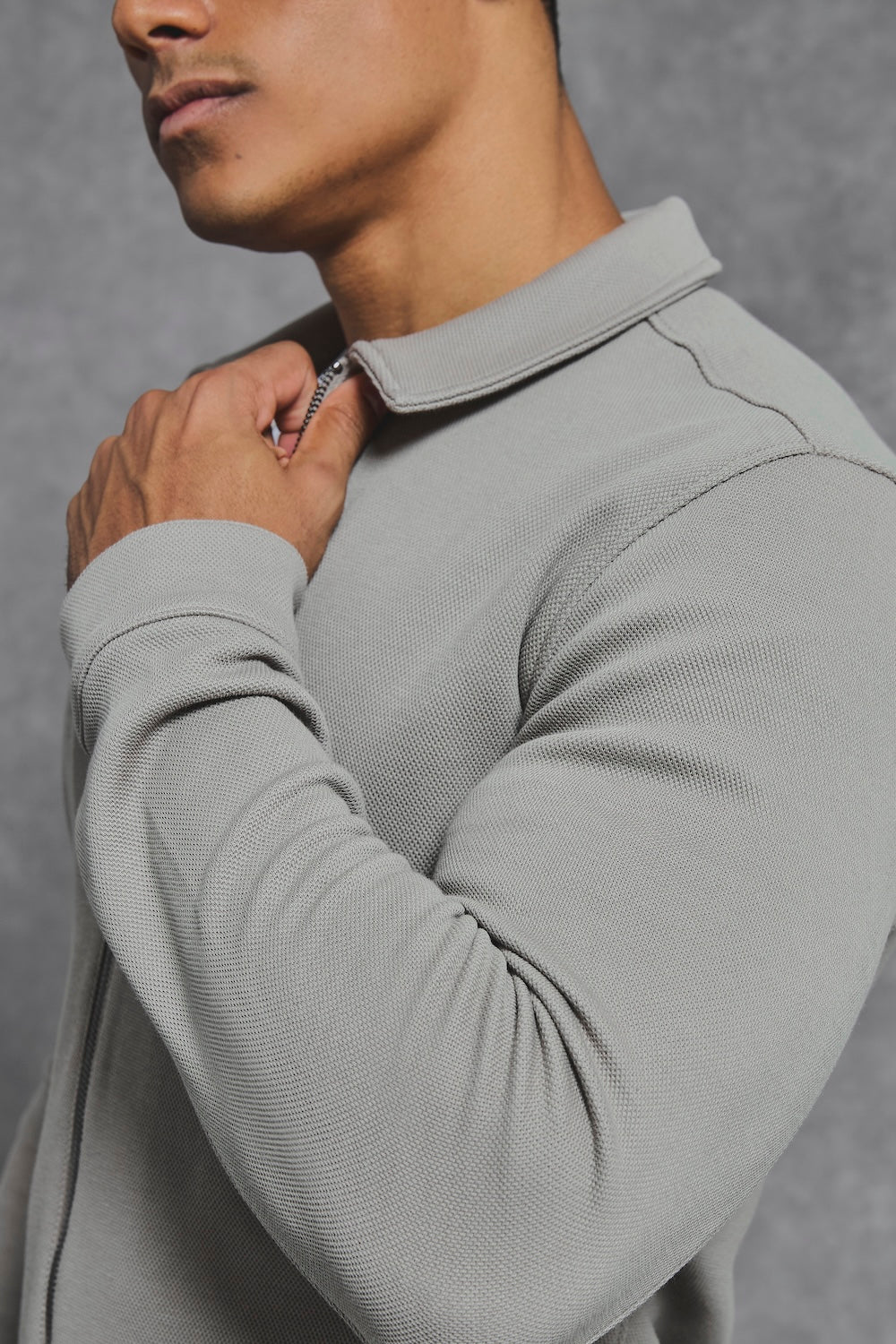 Textured Zip Through Shacket in Dark Stone