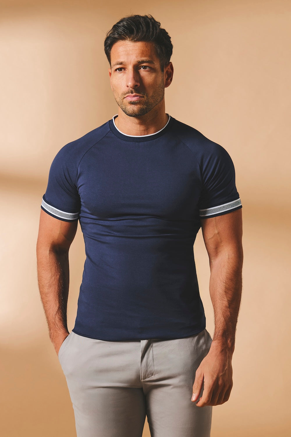 Tipped Fashion Fit T-Shirt in Navy and White