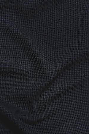 Tipped Textured Open Collar Polo Shirt in Navy and White