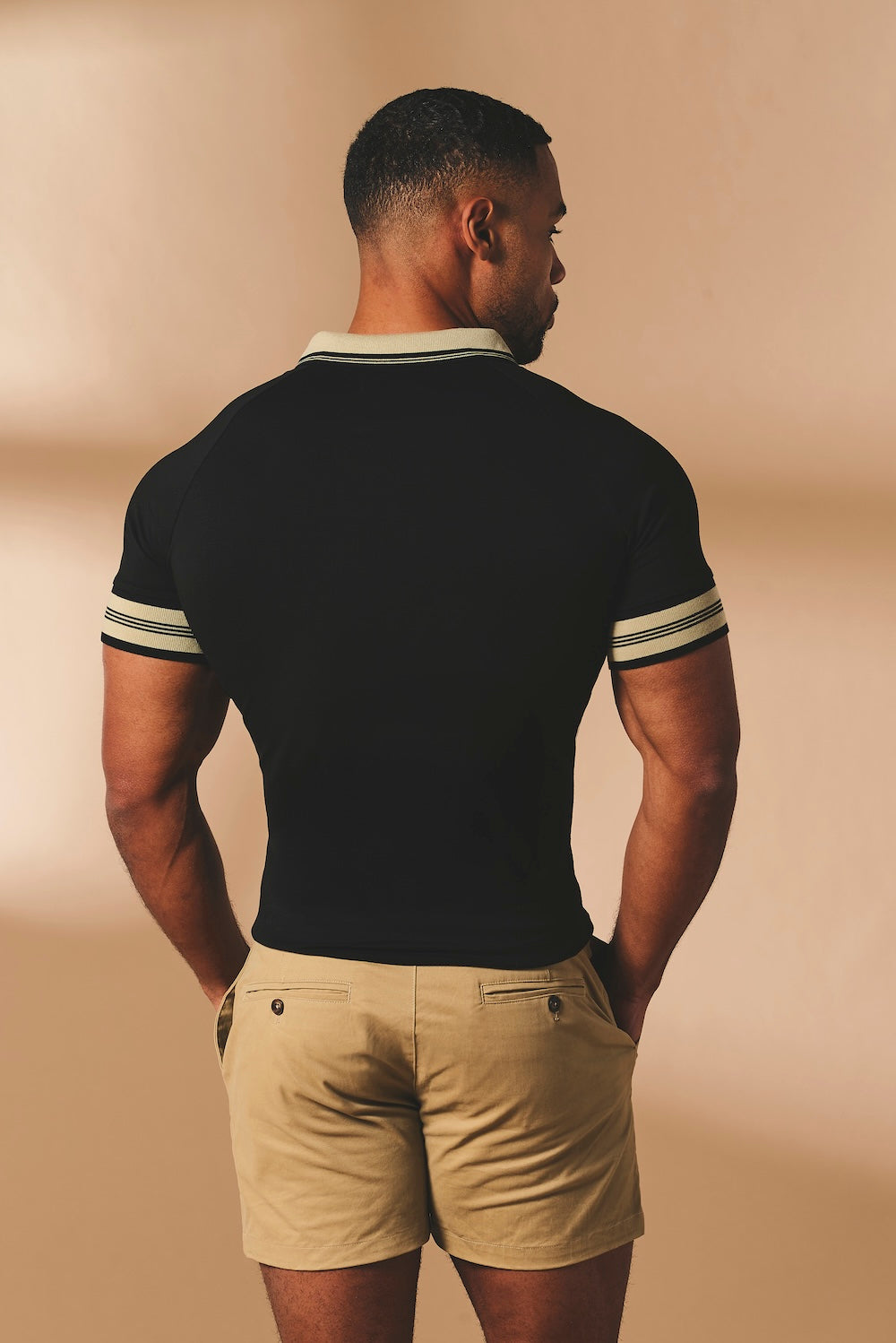 Tipped Zip Neck Polo in Black and Stone Tipping