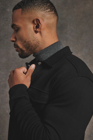 Twill Jersey Shacket in Black
