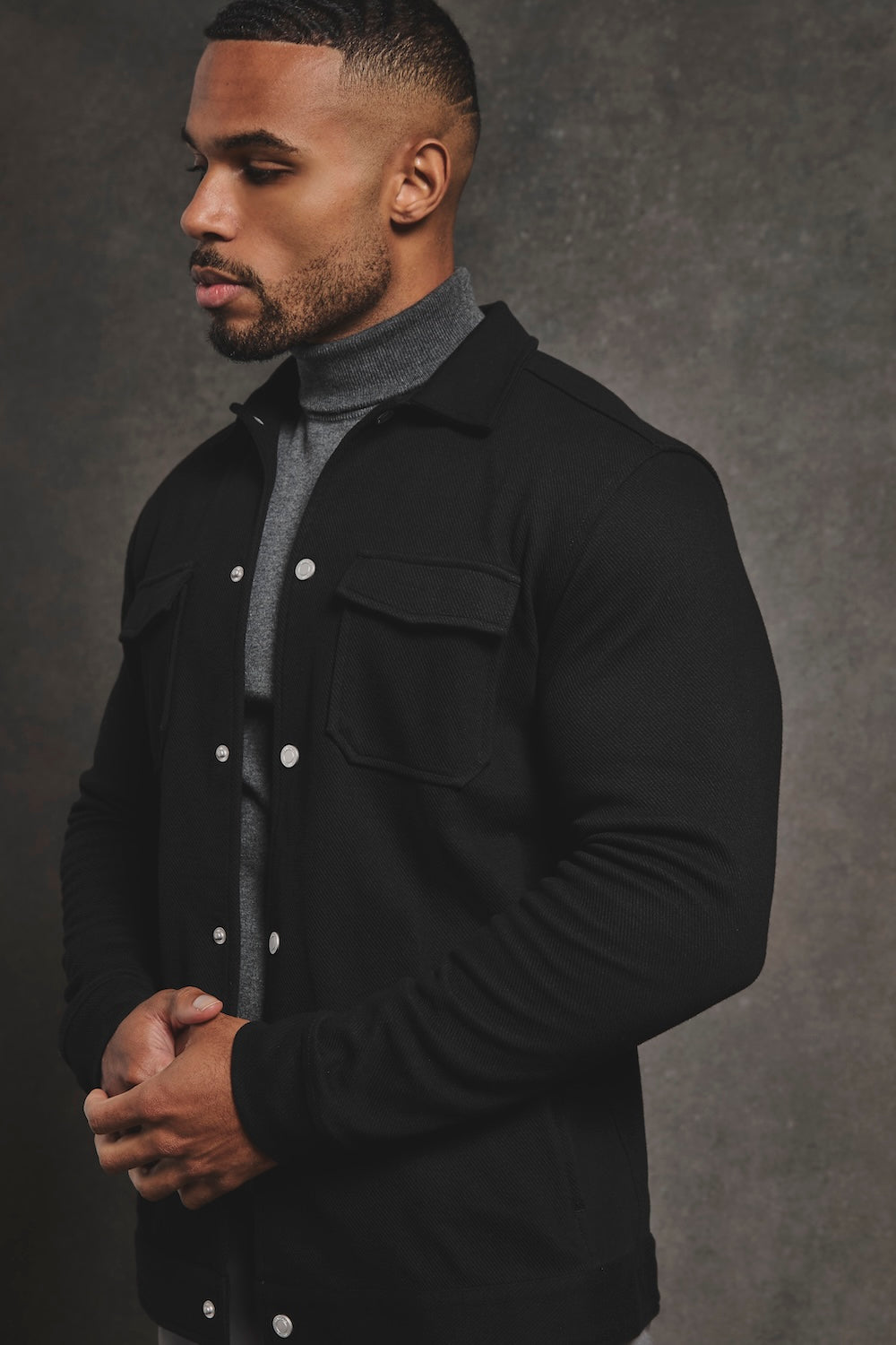 Twill Jersey Shacket in Black