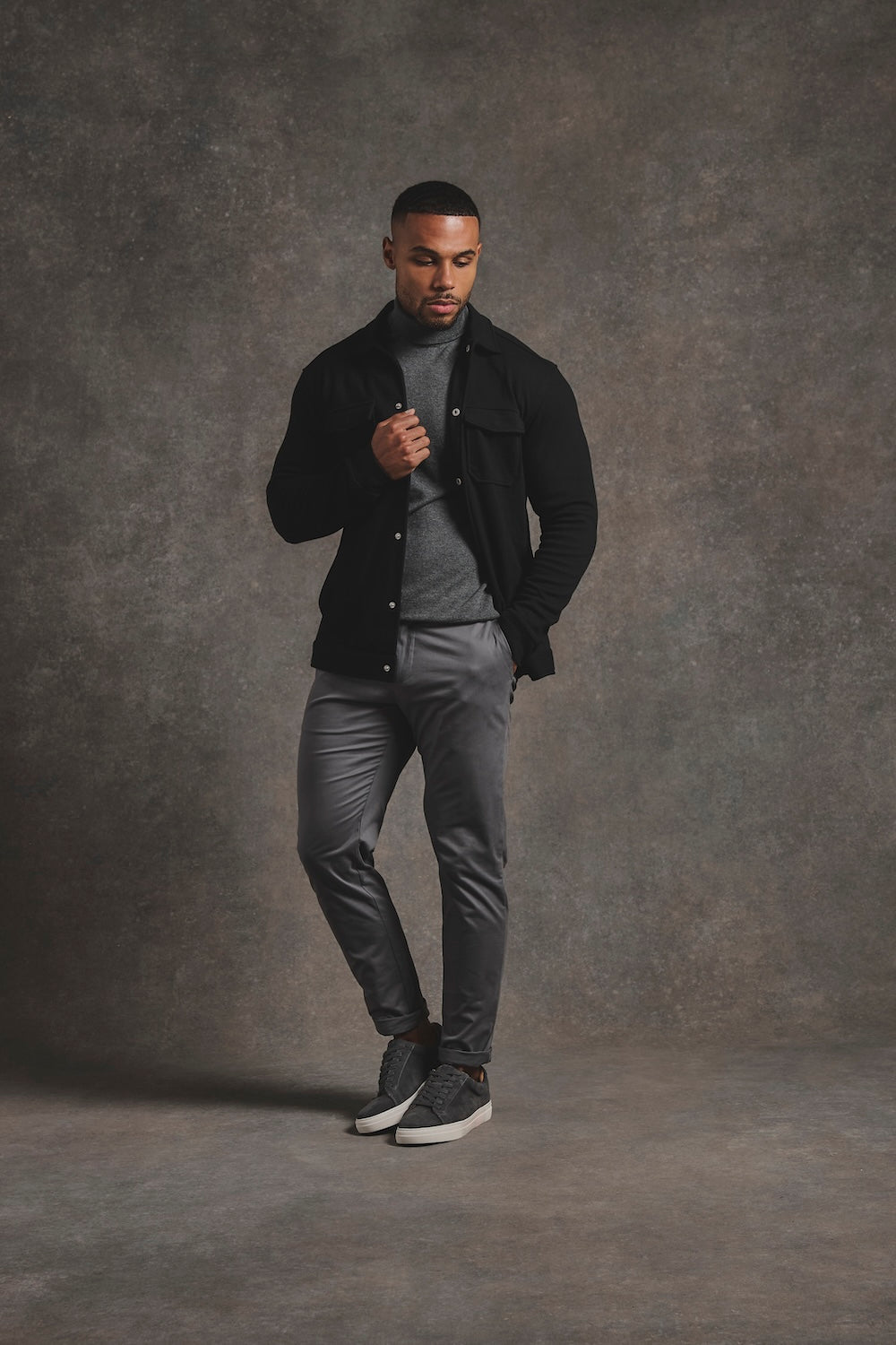 Twill Jersey Shacket in Black