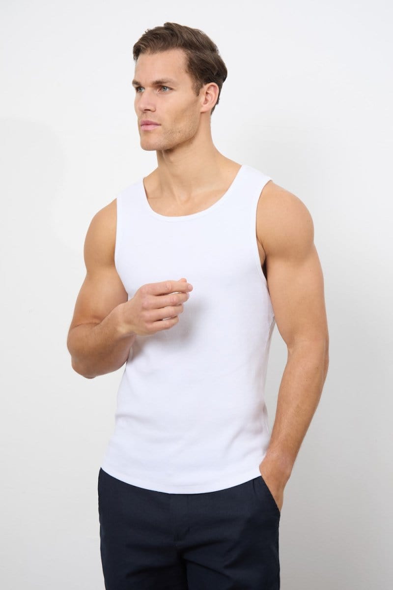 Ribbed Vest in White - TAILORED ATHLETE - ROW