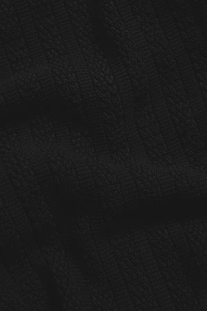 Vertical Stripe Knitted Open Collar Polo Shirt in Black