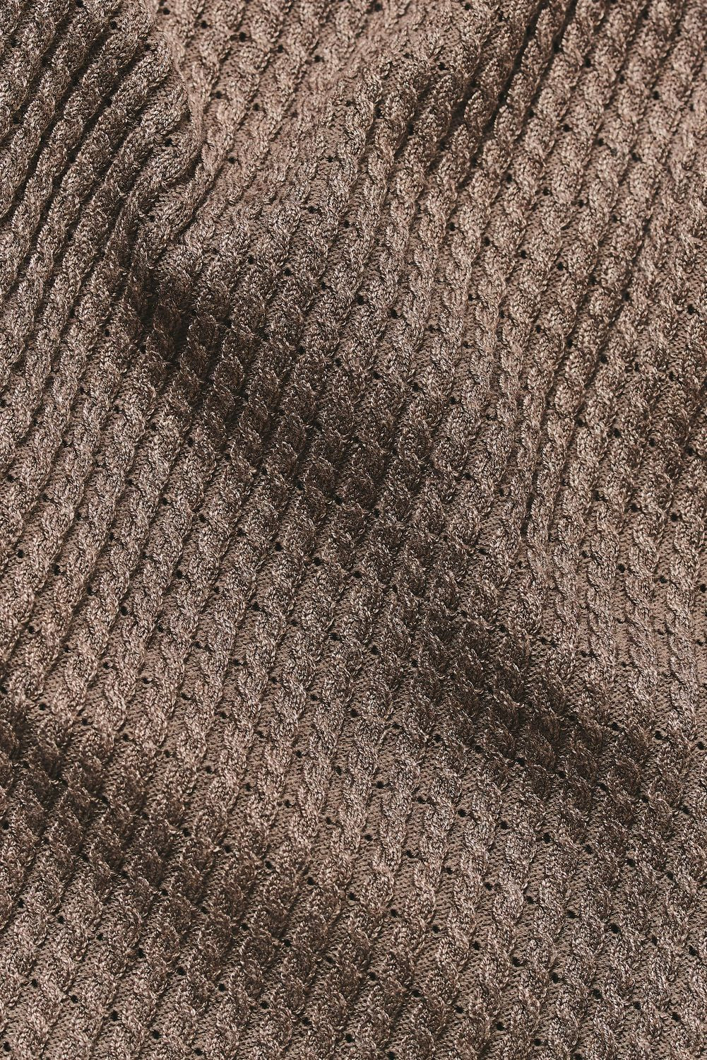 Fine Cable Knitted Open Collar Polo Shirt in Mocha Marl