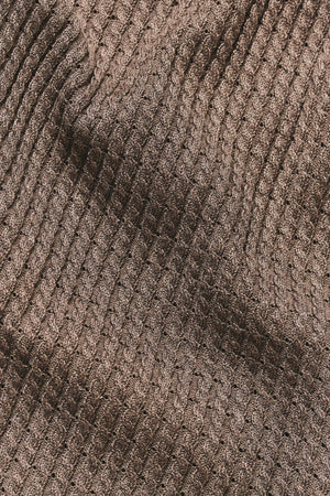 Fine Cable Knitted Open Collar Polo Shirt in Mocha Marl