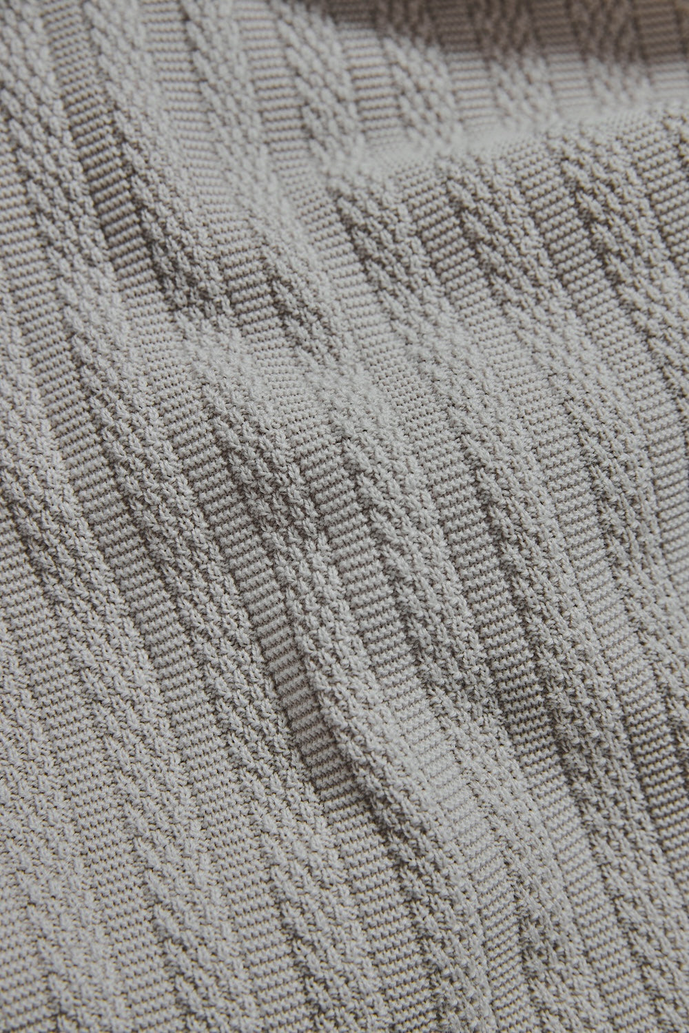 Vertical Stripe Knitted Open Collar Polo Shirt in Stone