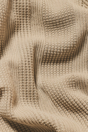 Vertical Stripe Knitted Polo Shirt in Stone