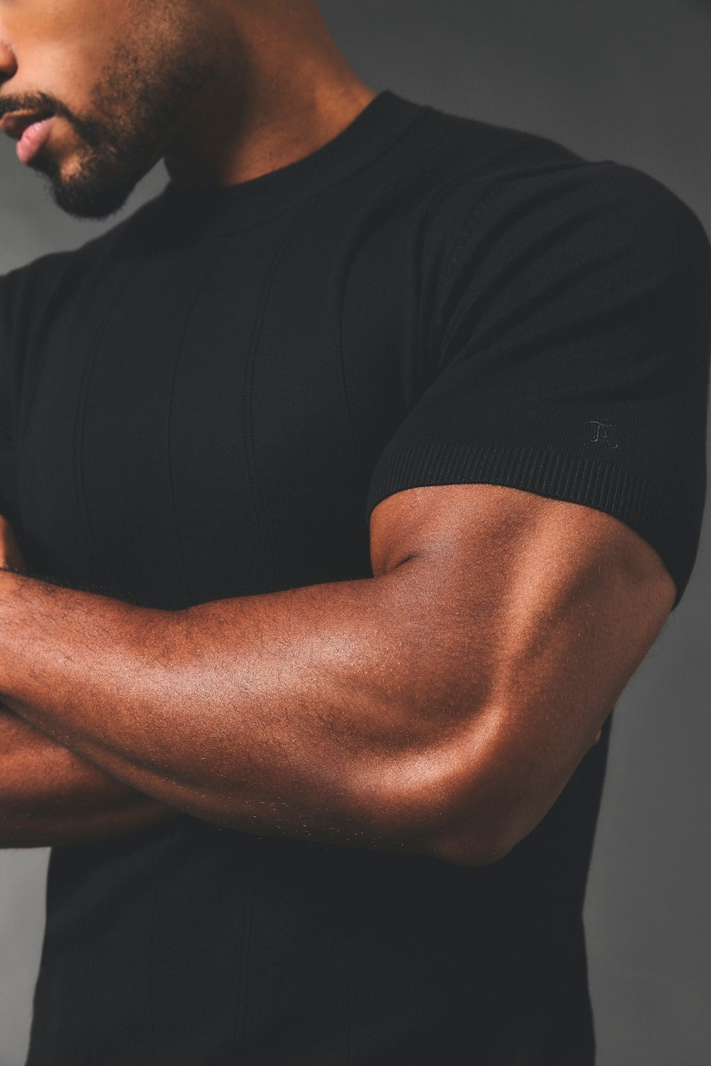 Vertical Stripe Knitted T-Shirt in Black