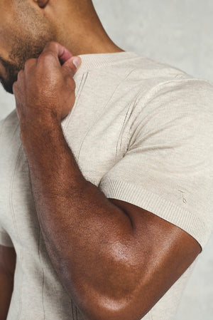 Vertical Stripe Knitted T-Shirt in Stone
