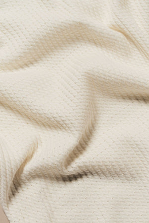 Vertical Stripe Knitted Open Collar Polo Shirt in Stone