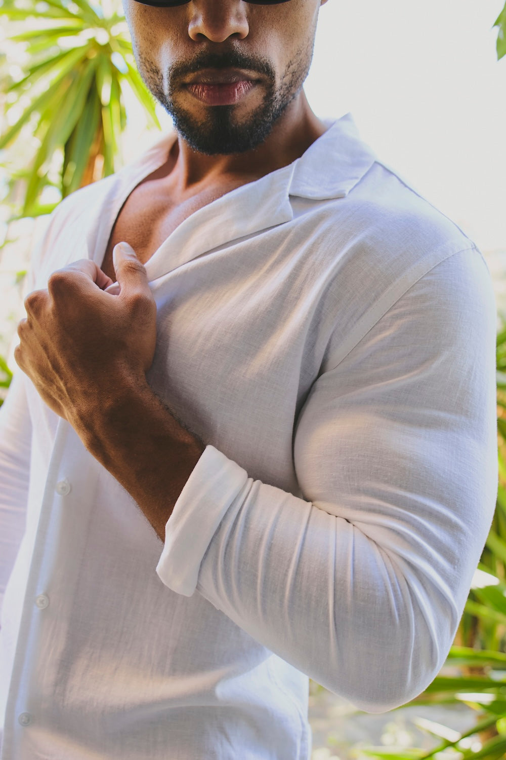 Stretch Linen Blend Cuban Collar Shirt in White