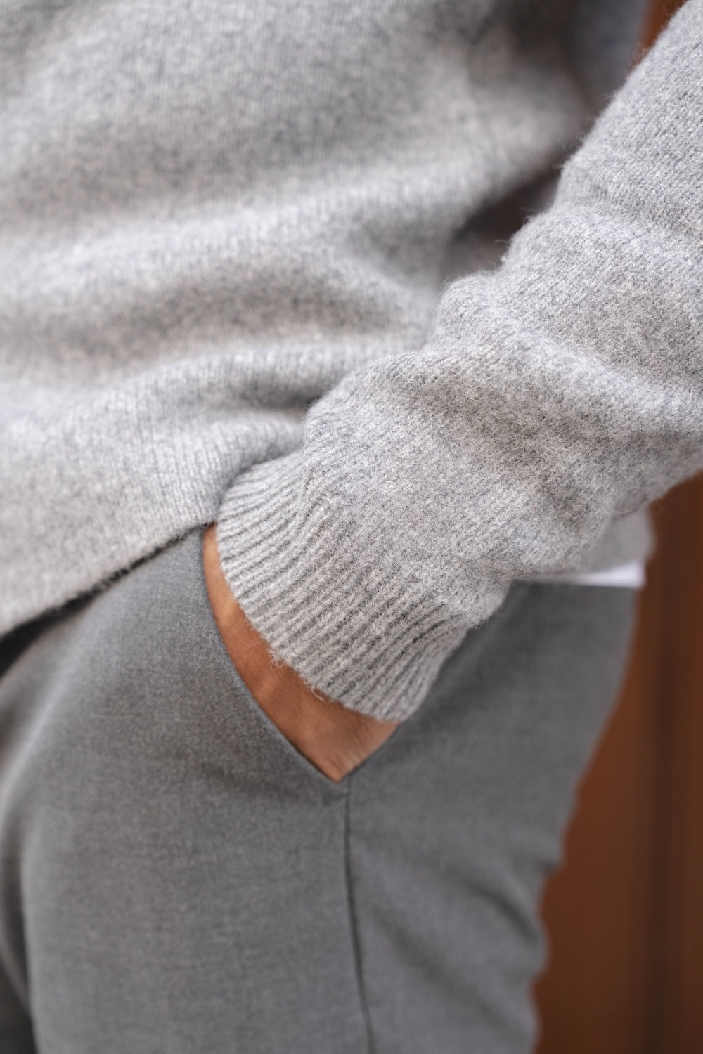 Wool Button Through Cardigan in Mid Grey Marl