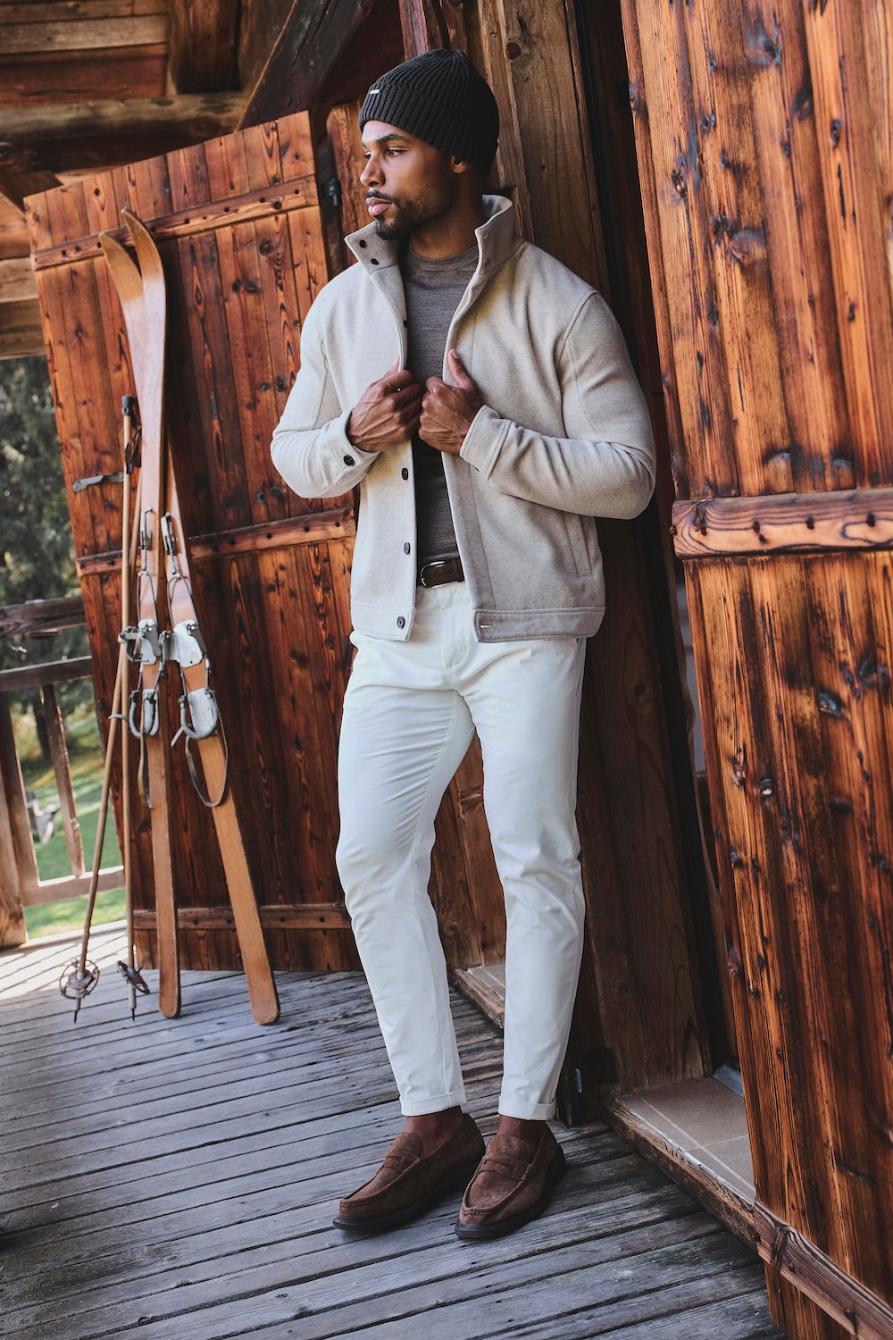 Funnel Neck Short Jacket in Stone