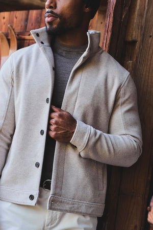 Funnel Neck Short Jacket in Stone