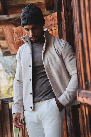 Funnel Neck Short Jacket in Stone
