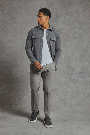 Woven Popper Overshirt in Grey Marl