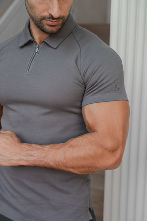Zip Neck Polo Shirt in Graphite