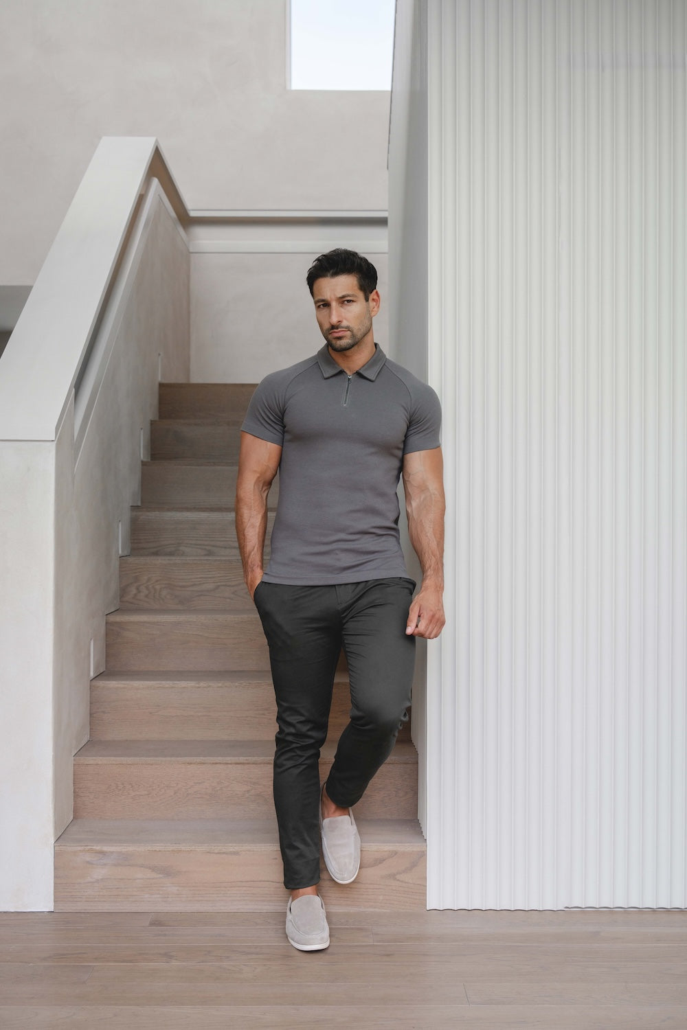 Zip Neck Polo Shirt in Graphite