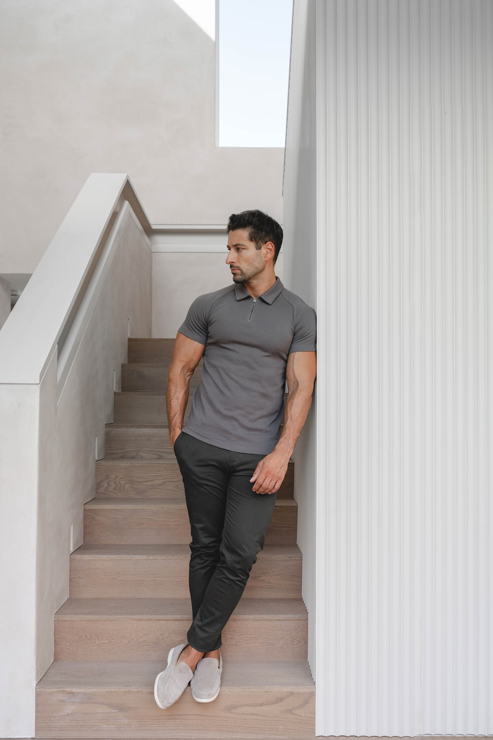 Zip Neck Polo Shirt in Graphite