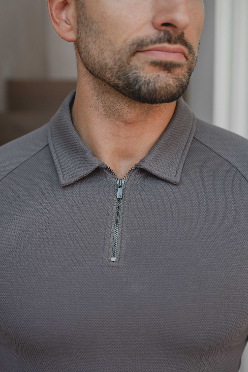 Zip Neck Polo Shirt in Graphite