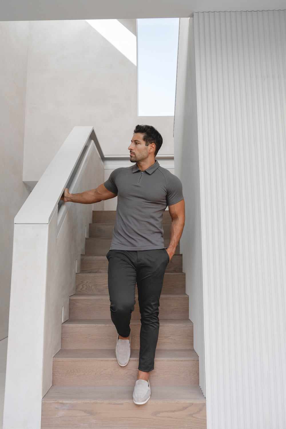 Zip Neck Polo Shirt in Graphite