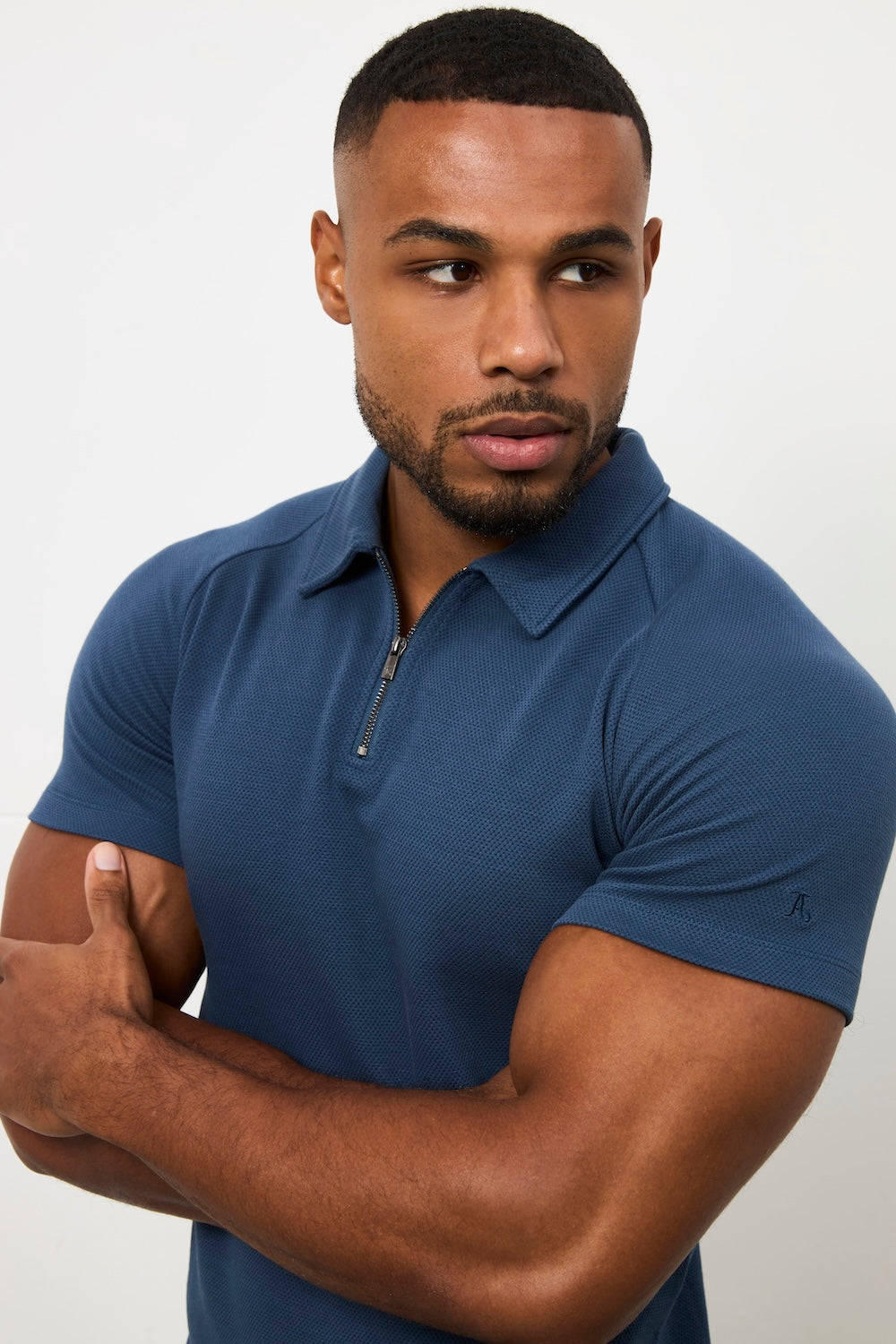 Zip Neck Polo Shirt in Teal
