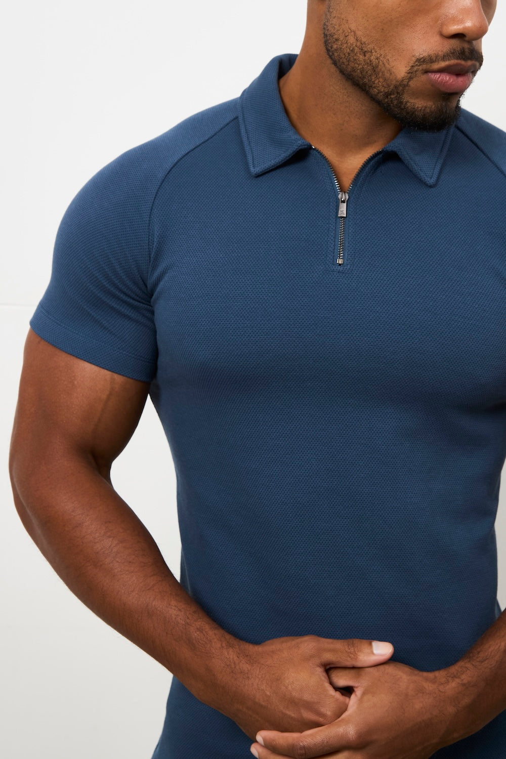 Zip Neck Polo Shirt in Teal